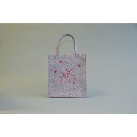 Dárková taška - vánoční 22x25x6 cm z filcu, šedá s motivem, mix / 1ks