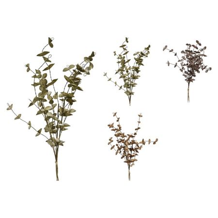 Dekorace - větvička s listy 49 cm (světlo-hnědá, hnědá, zelená)