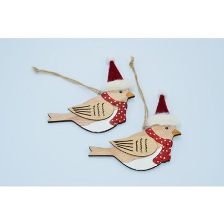 Dekorace závěsná - Vánoční ptáček dřevěný 12 cm, sada 2 ks