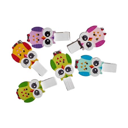 Dekorační kolíčky mix barev sova 6 ks Dekorační kolíčky mix barev sova 6 ks