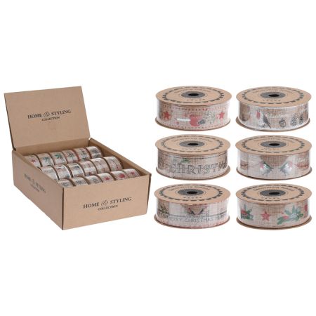 Dekorační stuha 25x5000 mm z potištěné juty (mix 6 vzorů, cena /1 ks)