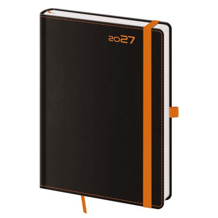 Diář 2027 denný A5 Black Orange s pútkom na pero Diář 2027 denný A5 Black Orange s pútkom na pero