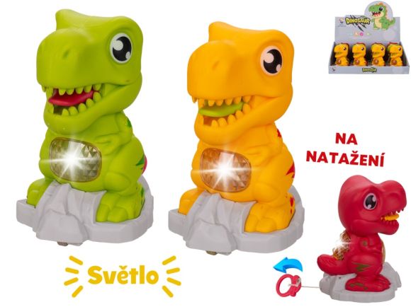 Dinosaurus 11cm na baterie jezdící na natažení se světlem 3barvy 12ks v DBX