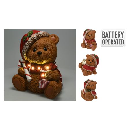 Figurka medvěda s vánoční čepicí 29 cm a LED světlem (3 varianty)