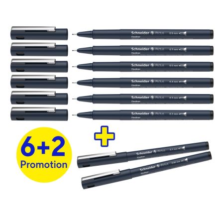 Fineliner Schneider Pictus (sada 6+2 ks) - černá náplň Fineliner Schneider Pictus (sada 6+2 ks) - černá náplň