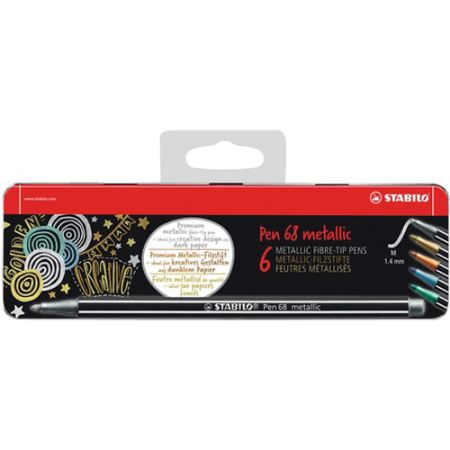 Fixy metalické vláknové STABILO Pen 68 metallic, sada 6 ks, kovové balení závěsné Fixy metalické vláknové STABILO Pen 68 metallic, sada 6 ks, kovové balení závěsné