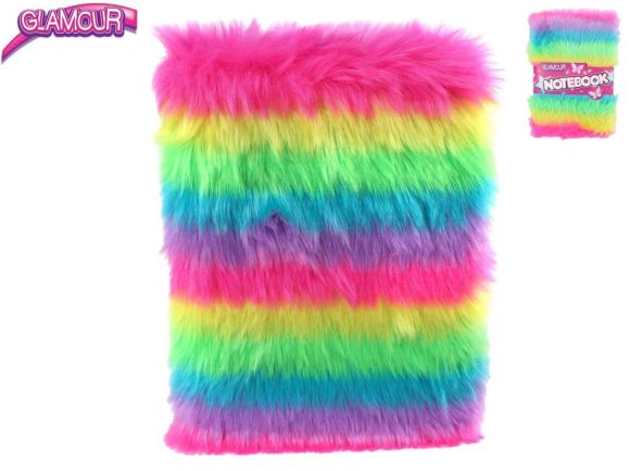 Glamour zápisník duhový plyšový 15,5x2,5x21,5cm 80stran 12ks v DBX
