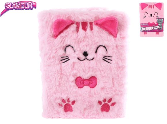 Glamour zápisník kočka plyšový 15,5x2,5x21,5cm 80stran 12ks v DBX