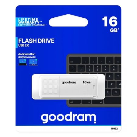 Goodram USB flash disk, USB 2.0, 16GB, bílý, UME2-0160W0R11, USB A, s krytem
