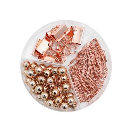 Kancelářská sada 3v1 kancelářské sponky/spony do pořadače/spony - medená barva Kancelářská sada 3v1 kancelářské sponky/spony do pořadače/spony - medená barva