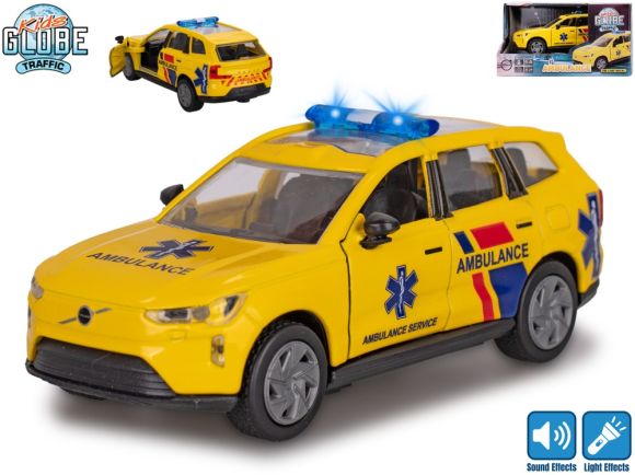 Kids Globe Traffic Volvo EX90 ambulance NL 14cm kov zpětný chod na baterie světlo, zvuk v Kids Globe Traffic Volvo EX90 ambulance NL 14cm kov zpětný chod na baterie světlo, zvuk v