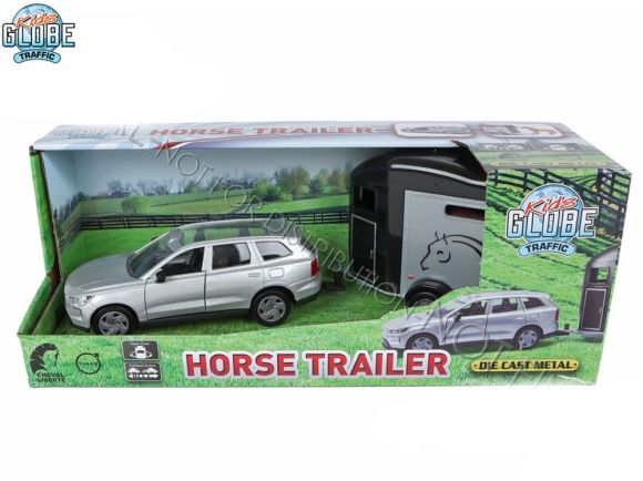Kids Globe Traffic Volvo EX90 kov s přívěsem pro koně 28cm zpětný chod v krabičce Kids Globe Traffic Volvo EX90 kov s přívěsem pro koně 28cm zpětný chod v krabičce