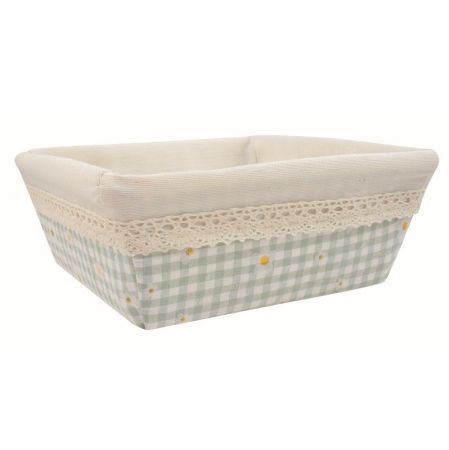Košík látkový tyrkysově modrý s květinami 19 x 7 x 19 cm