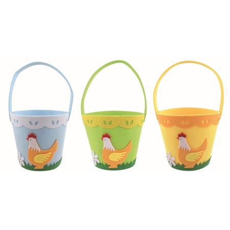 Košík z filcu s dekorem Slepice 17 x 15 x 17 cm + poutko (mix /cena 1ks)