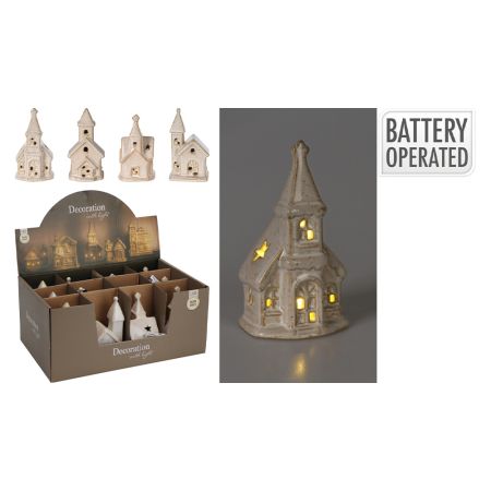 Kostel 11 cm s LED světlem, porcelán (4 varianty)
