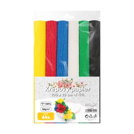 Krepový papír JUNIOR 100x25 cm BASIC Florist (sada 6 ks)