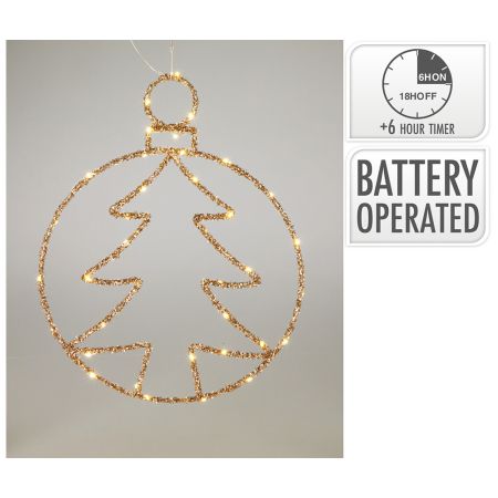 Kruh se stromkem a LED světlem, 48 cm, zlaté třpytky (2 varianty)