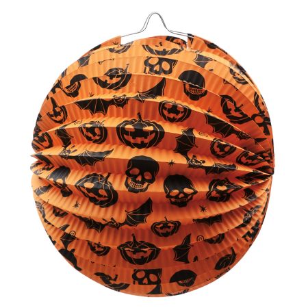 Lampión Halloween, papierový, guľatý, 26 cm x 22,5 cm, očko na zavesenie