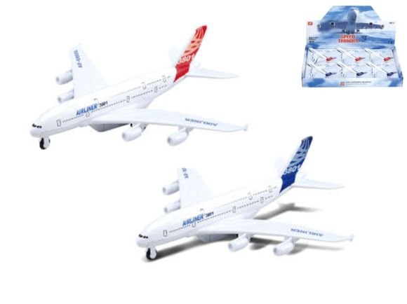 Letadlo dopravní 14cm kov zpětný chod 2barvy 6ks v DBX