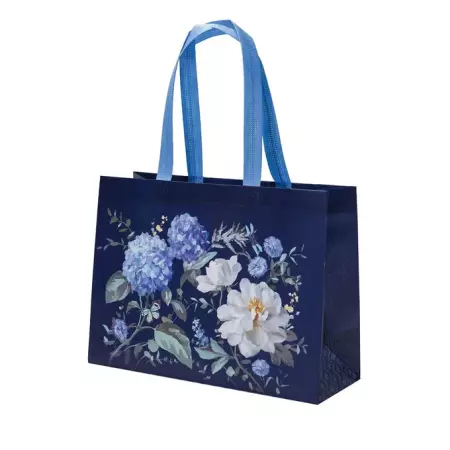 Nákupní taška z netkané textilie Spring blooms 34x25 cm - modrá