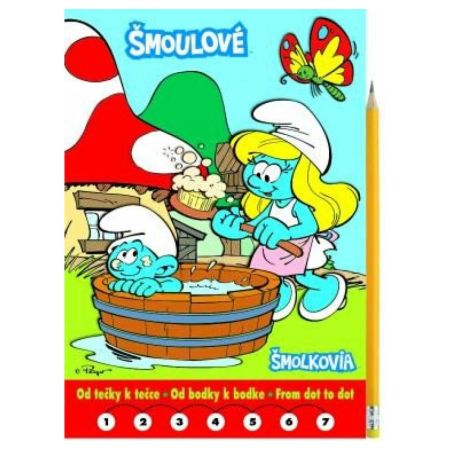 Omalovánka A5 Akim - Od tečky k tečce + tužka s gumou - Šmoulové