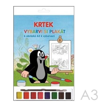 Omalovánky A3 Akim plakátové /6ks/ - Krtek s vodovými barvami
