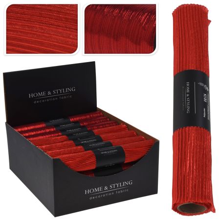 Organza látková 28x150 cm - vlnitý vzor, červená barva