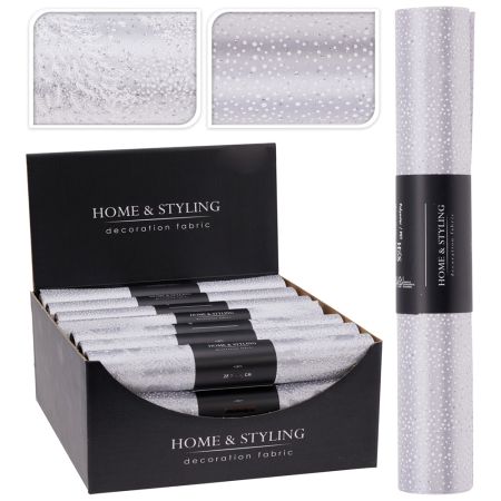 Organza látková 28x250 cm - stromek /tečky, stříbrná barva (mix)