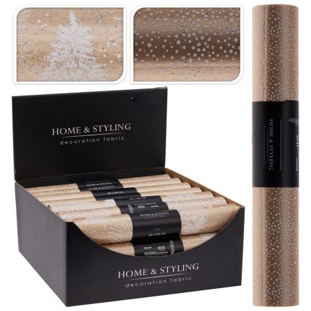 Organza látková 28x250 cm - stromek /tečky, zlatá barva (mix)