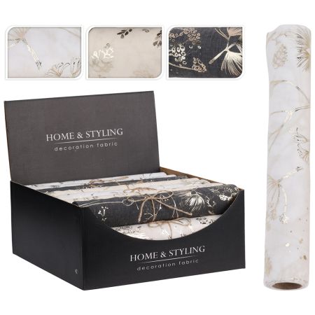 Organza látková 28x300 cm - potisk zlaté barvy (mix 3 barev / motivů)