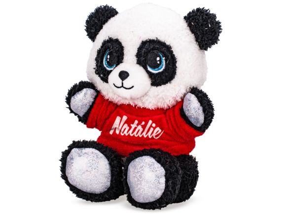 Panda plyšová 17cm v tričku s potiskem sedící 0m+