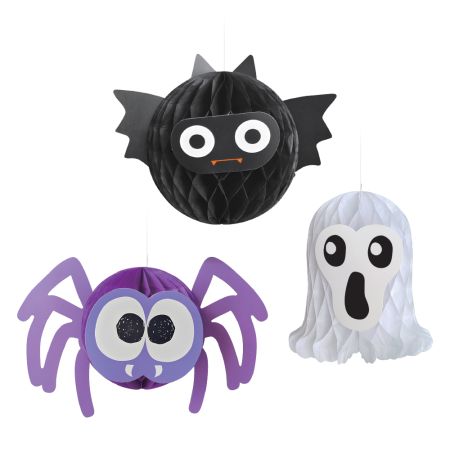 Papírová halloweenská dekorace - duch, pavouk a netopýr (3ks), papír, závěsná