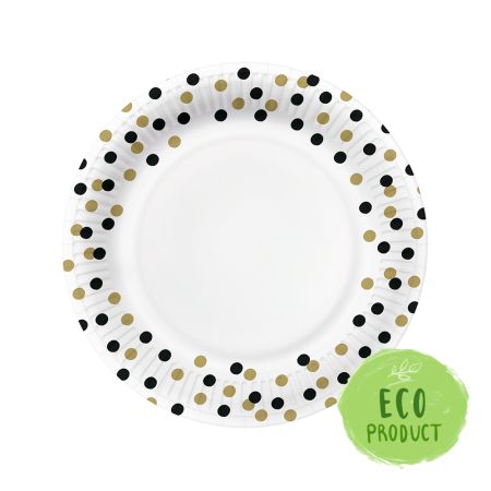 Papírový talíř PAW Eco 23 cm Confetti - gold / black