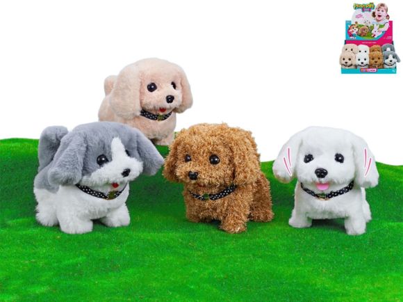 Pejsek plyšový 18cm chodící na baterie se zvukem 4druhy 8ks v DBX