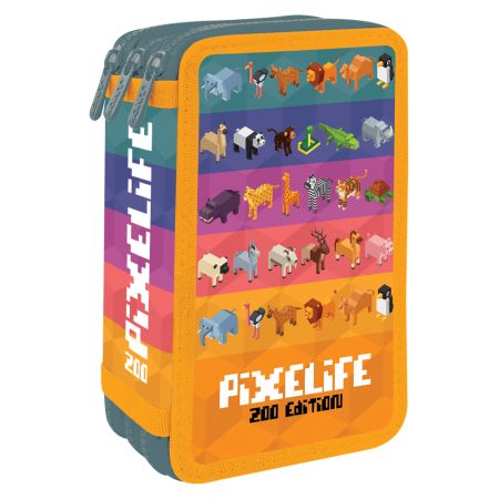 Penál plný - 3 patra, 43 kusů JUNIOR S8 - Pixelife Zoo Edition