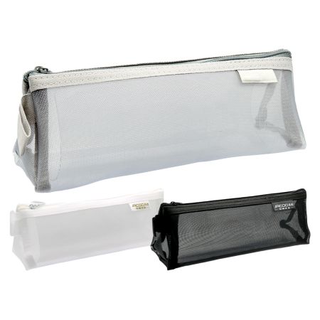 Penál, trojúhelníkový tvar, průhledná PVC síťovina, prázdný (mix 3 barev)