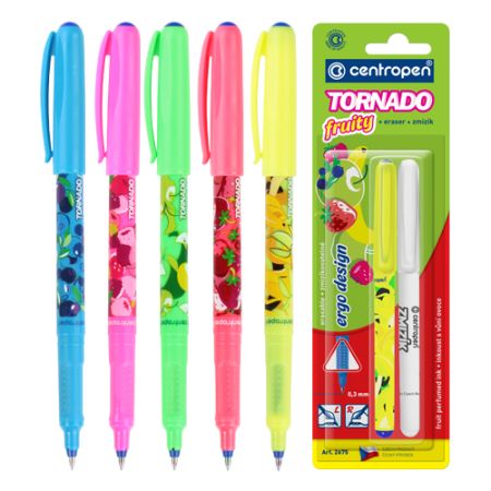 Pero kuličkové CENTROPEN 2675/2 Tornado Fruity + zmizík, blistr