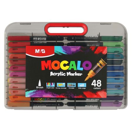 Popisovač M&G MOCALO Acrylic Marker, štětcový hrot - sada 48 barev
