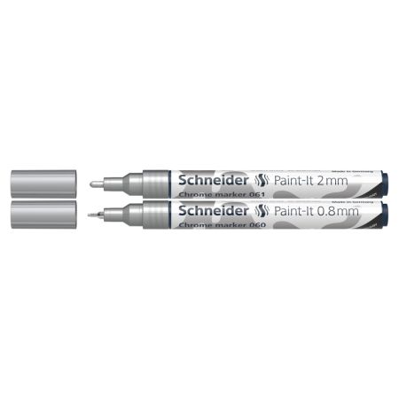 Popisovač Schneider Paint-It 060 Chrome Metallic, hrot 0,8 a 2 mm - stříbrný (sada 2 ks)