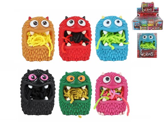 Příšerka 8cm se strašidelnými červy 6barev v krabičce 12ks v DBX