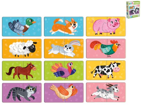 Puzzle dětské 10x5cm zvířátka 24dílků 12obrázků 18m+ v krabičce