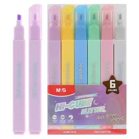 Rozjasňovač M&G HI-CUBE Glitter - sada 6 jemných barev