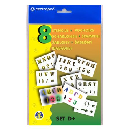 Šablony papírové CENTROPEN 9996 / D Písmena + číslice, sada 8 ks