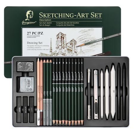 Sada na kreslení a skicování (27 ks) v plechové krabičce