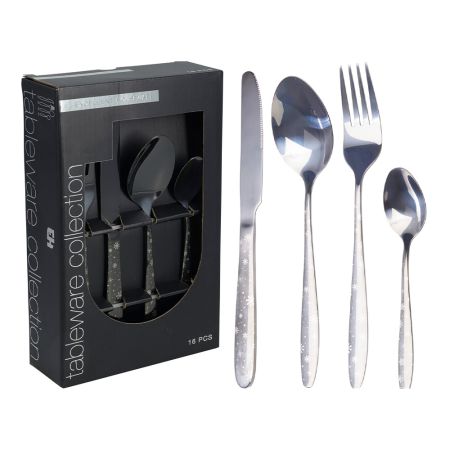 Sada příborů - nerezová ocel/stříbro se sněhem. Sada 16 kusů příborů s motivem sněhové vlo