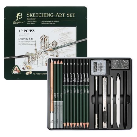 Sada tužek na kreslení a skicování (19 ks) v plechové krabičce