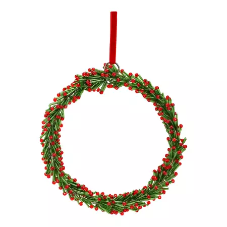 Skleněný vánoční věnec 15 cm na zavěšení, zeleno-červený kruh