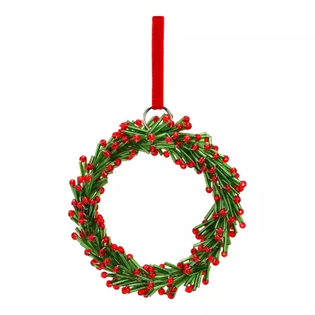 Skleněný vánoční věnec 9 cm na zavěšení, zeleno-červený kruh Skleněný vánoční věnec 9 cm na zavěšení, zeleno-červený kruh