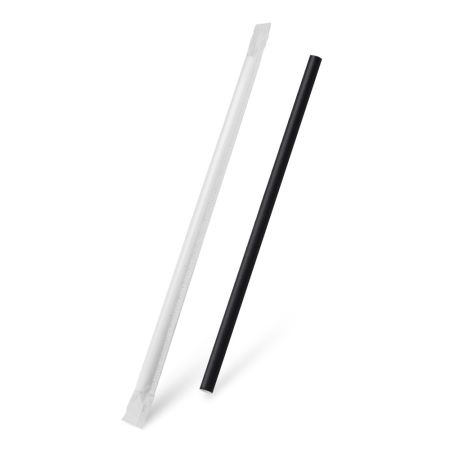 Slámka papírová černá `JUMBO` O8mm x 25cm jednotlivě balená [100 ks]