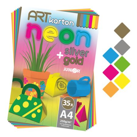 Složka barevného papíru A4 (výkresů) ART karton 35 listů /7 barev NEON, 250g/m2